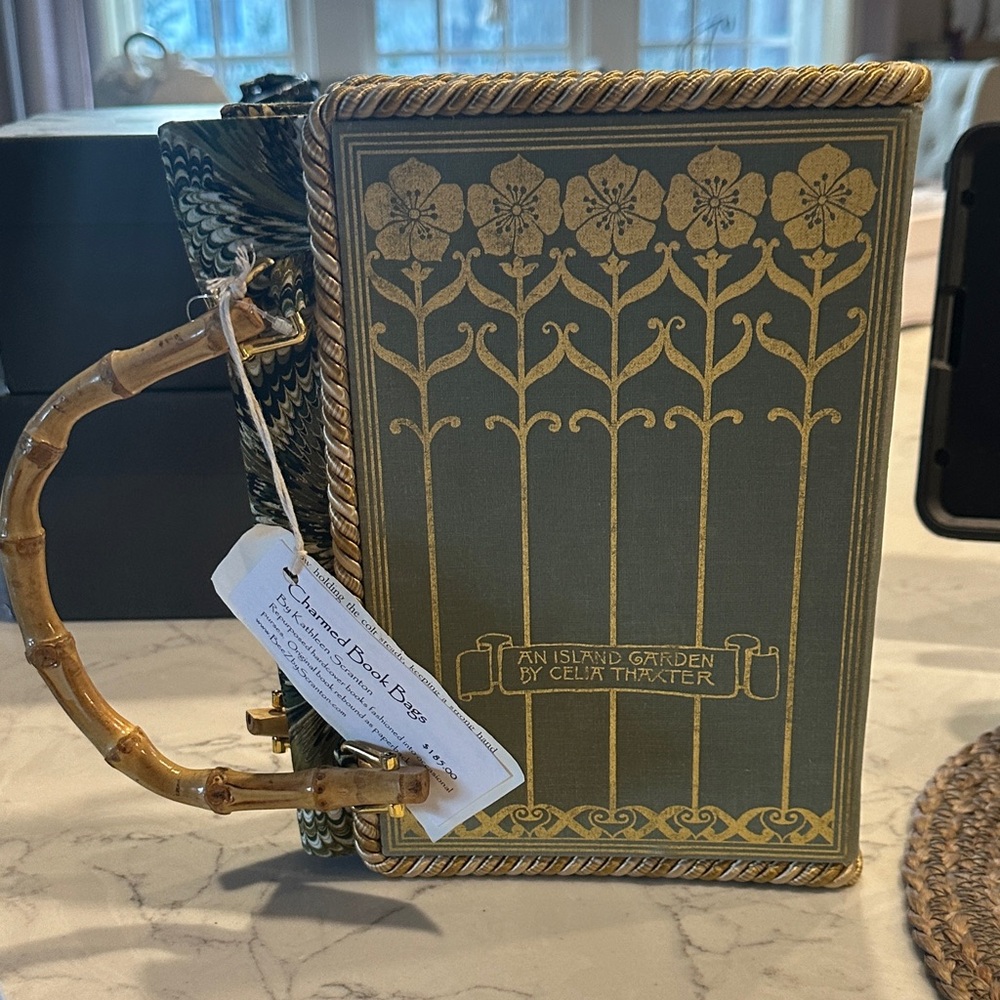 Book-Inspired Olive Green Clutch with Bamboo Handle